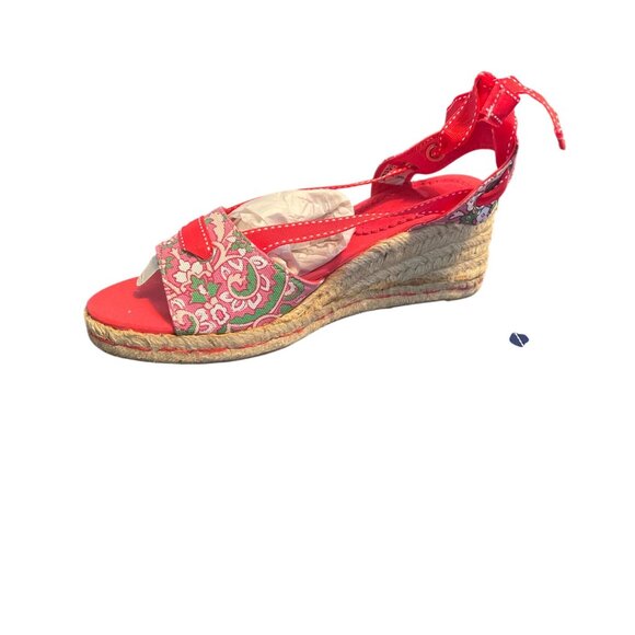 NIB Lands End Espadrille  Wedge Slide Tropical Pink Print Sz 6.5 Resortwear - Picture 3 of 7